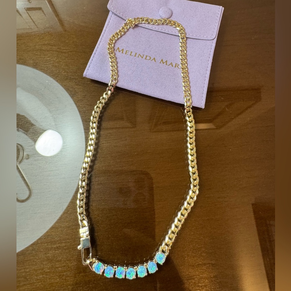 Elegant Gold and Simulated Opal Necklace - Picture 7 of 10